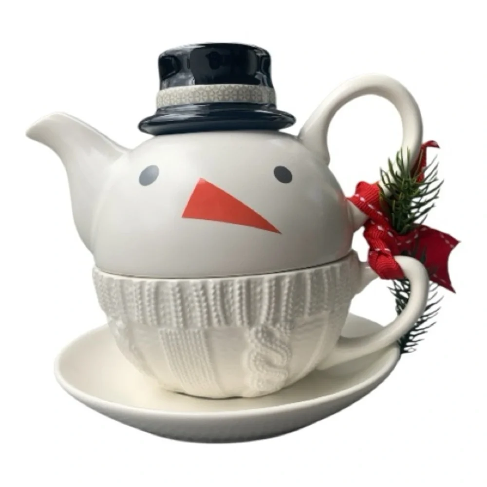 Hallmark Festive Holiday Snowman Teacup‎ Set Collectible Microwaveable